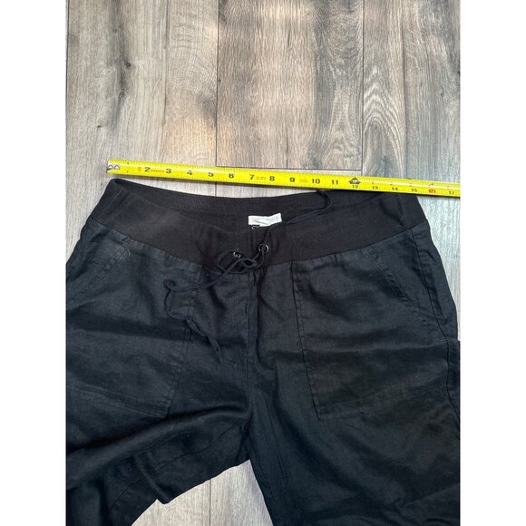 Eileen Fisher Black Linen Blend Cropped Pants Womens L with Drawstring Waist & F - Picture 3 of 7